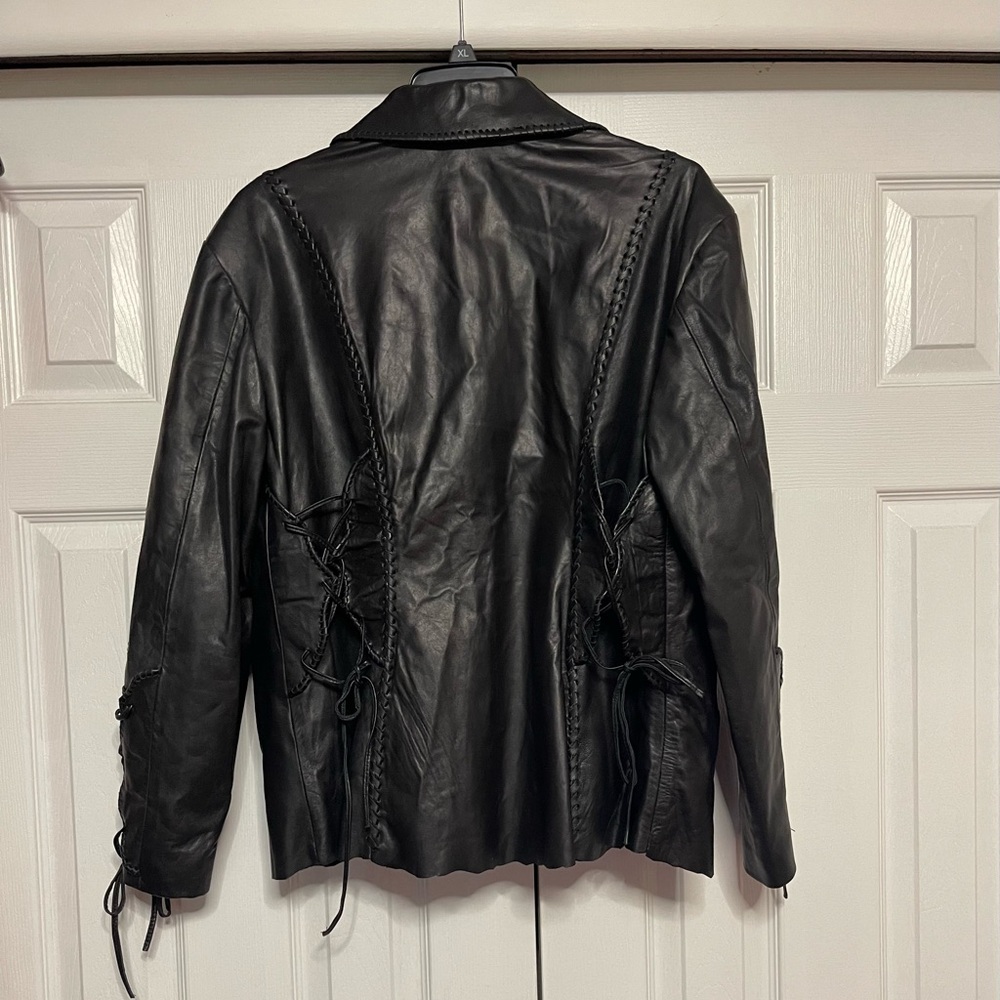 Black Leather Jacket with Red Accents - Picture 2 of 10